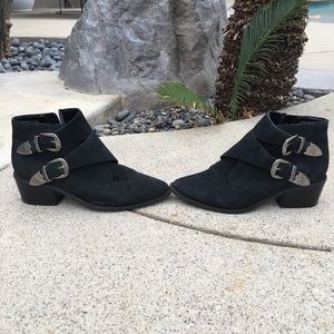 Suede Black Buckle Booties by Urban Outfitters